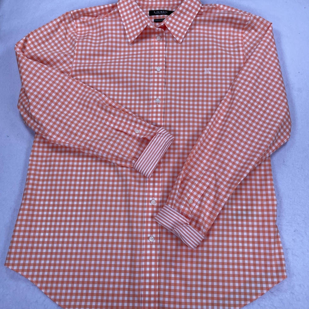 Lauren Ralph Lauren Orange Gingham Stretch Non Iron Button Down Shirt XL